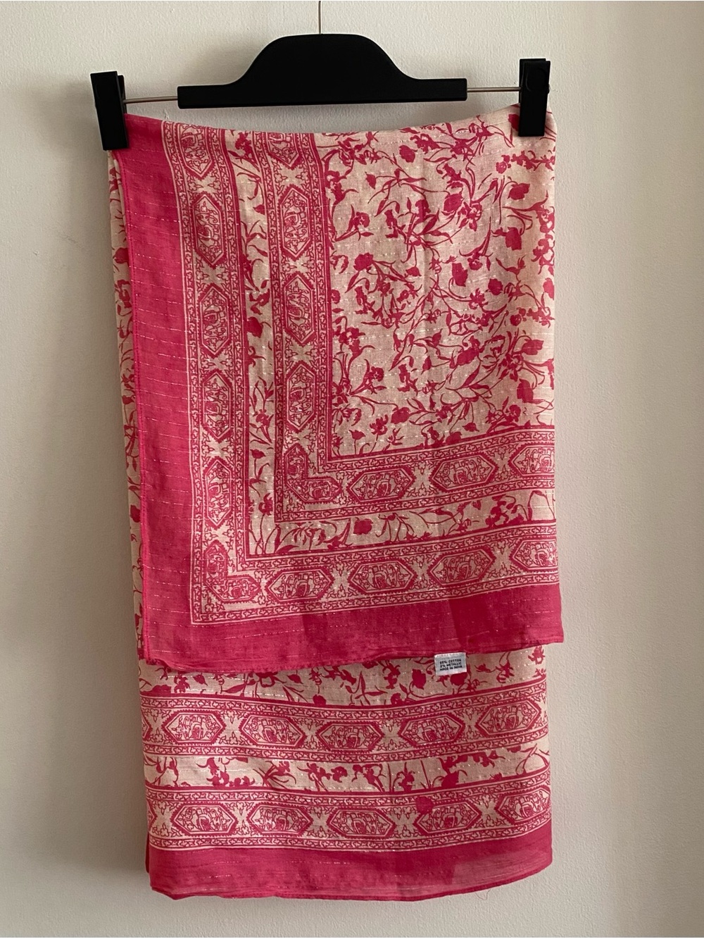 Pink and off white color scarf with silver accent thread